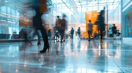 Wall Mural - blurred motion of business people working in modern corporate office long exposure