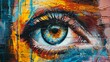 © Paul - Detailed close-up of an eye in a street art mural on a brick wall, emphasizing the vibrant tradition and legacy of this artistic expression