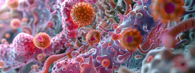 Poster - Dynamic Kaleidoscope of Microorganisms A D Rendered Realm in Scientific Style