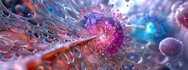 Poster - Entrancing Microscopic Menagerie A Radiant Bioluminescent Journey into the Depths of Cytoplasmic
