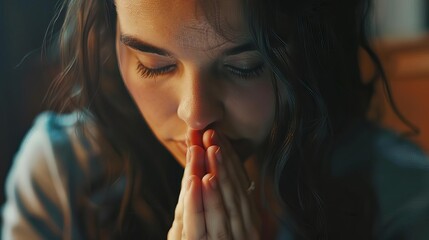 faithful young woman praying fervently emotional biblical character closeup