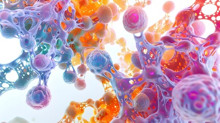 Poster - Vibrant Abstract Bacterial Growth A Captivating D of Pulsing Cellular Structures in Experimental