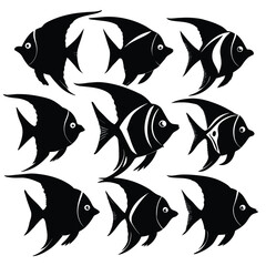 Set of Angelfish black Silhouette Vector on a white background