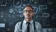 © MOMO - Businessman in Front of Chalkboard with Business Concepts.