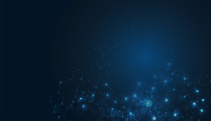 Abstract futuristic - Molecule technology with polygonal shapes on a dark blue background.