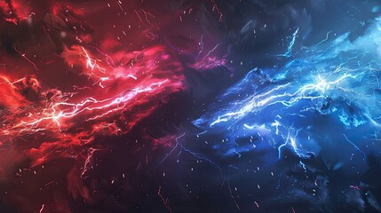Wall Mural - red and blue battle lightning background