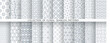 © ELENA - Geometric floral set of seamless patterns. White and gray vector backgrounds. Damask graphic ornaments