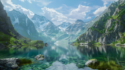 Wall Mural - landscape with lake and mountains