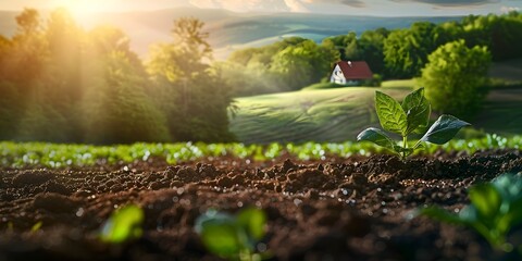 Poster - Eco Friendly Farming Techniques Organic Agriculture in Lush and Educational Digital Art Scene with Environmental Conservation Concept and Copy Space