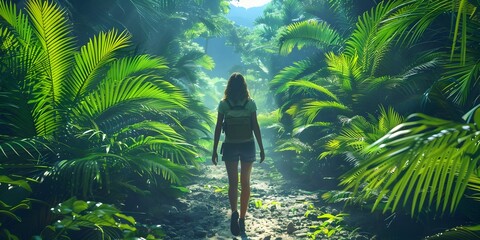 Canvas Print - Lush Rainforest Eco tourism Adventure with Guided Nature Walk Through Verdant Canopy