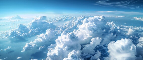 blue sky with white clouds, panoramic view from above, high resolution,