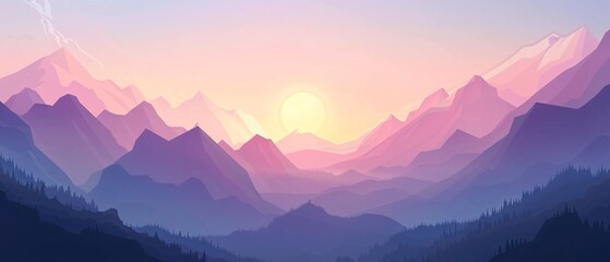 Wall Mural - beautiful sunset scene at the mountains . an illustration of mountain at sunset scene . ai generative illustration