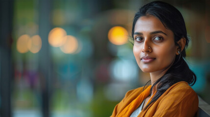 Indian woman vendor standing confidently