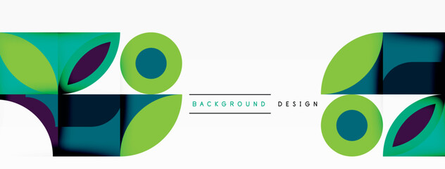Poster - The white background is adorned with a vibrant, intricate geometric pattern in green and blue, featuring circles and squares