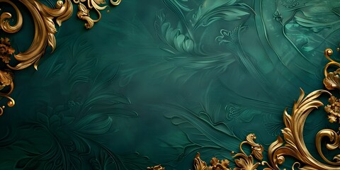 Poster - Intricate Filigree and Lush Green Luxury Background Concept with Ornate Swirling Patterns and Copious Gilded Flourishes