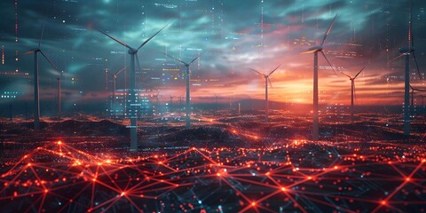 Aufkleber - Renewable Energy Monitoring System High Tech Cityscape with Efficient Wind Turbines and Eco Friendly Solar Power Infrastructure