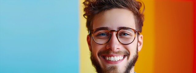 Wall Mural - Confident Charismatic Young Executive Smiling on Vibrant Color Background