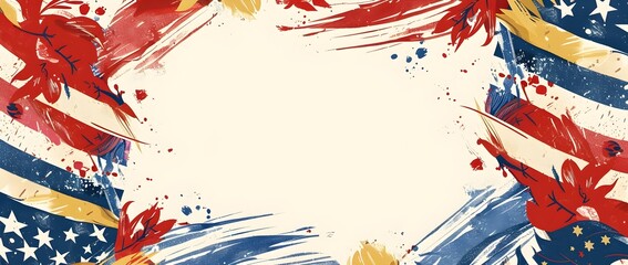 Wall Mural - Patriotic Abstract Art Memorial Day Background with Doodle Border Design and Blank Space