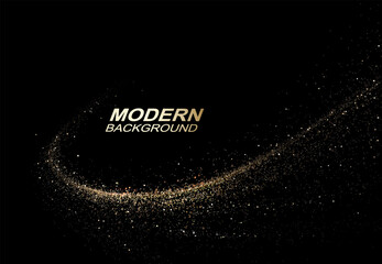 Wall Mural - Isolated golden arc with tinsel on a black background.
