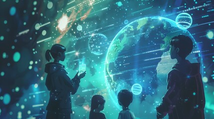 Children Exploring Digital Planetary Display
