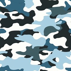 a camo print of light blue an black, seamless pattern, white background,