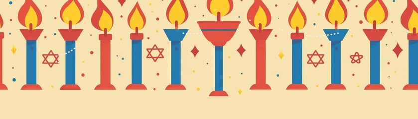 Wall Mural - Minimal blank template card for Hanukkah in minimal styles, featuring elements of menorahs and dreidels, with space for text in the center for text