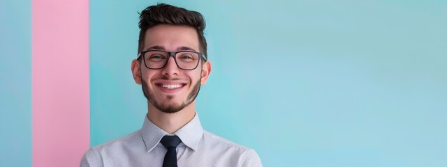 Confident Smiling Business Professional in Corporate Attire on Colorful Background