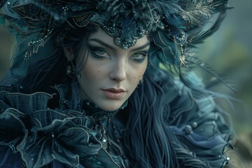 Wall Mural - Enchanting Forest Witch: Nature-Themed Spellbinding Portrait 
