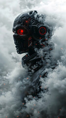 Sticker - Breathtaking Cybernetic Snake Warrior Surrounded by Billowing Clouds of Vibrant Smoke in Moody Sci-Fi Ambiance