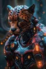 Sticker - Cyborg Cheetah Warrior:Awe-Inspiring Fusion of Nature and Advanced Cybernetic Enhancements