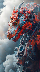 Wall Mural - Cyborg Dinosaur Warrior - A Mesmerizing Fusion of Prehistoric Power and Cutting-Edge Cybernetics in a Cinematic Masterpiece