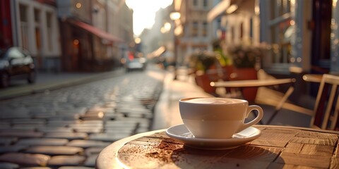 Canvas Print - Cozy Cappuccino Moment in Charming Urban Cafe Setting