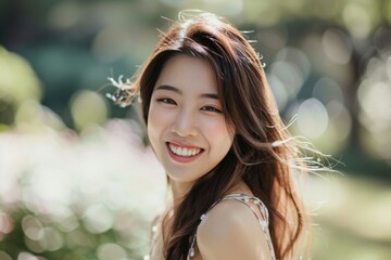 Portrait of a Young Asian Woman with Natural Beauty and Radiant Skin Captivating Eyes and Serene Expression