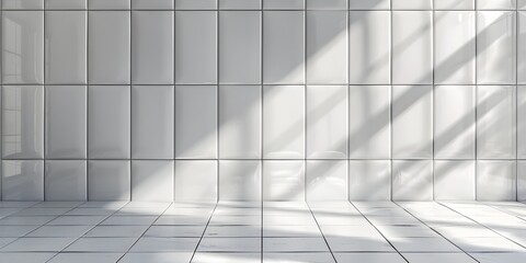 Poster - clean white tile surface with soft shadows backdrop for beauty and skincare product presentation