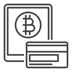 Poster - Bitcoin with Tablet and Credit Card vector Cryptocurrency icon or symbol in outline style
