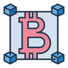 Poster - Blocks with Bitcoin vector Decentralized Cryptocurrency colored icon or design element