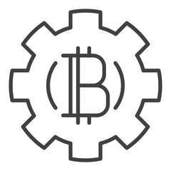 Poster - Cog wheel with Bitcoin vector Cryptocurrency outline icon or symbol