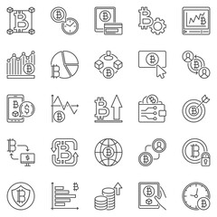 Poster - Cryptocurrency outline icons set. Bitcoin Decentralized Blockchain Technology concept linear vector signs