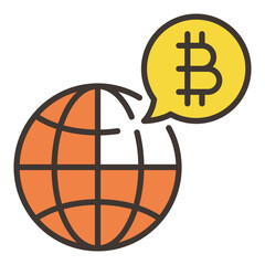 Wall Mural - Earth and Bitcoin vector Worldwide Cryptocurrency colored icon or design element