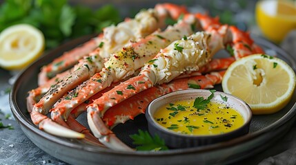 Wall Mural - A plate of crab legs with melted butter.