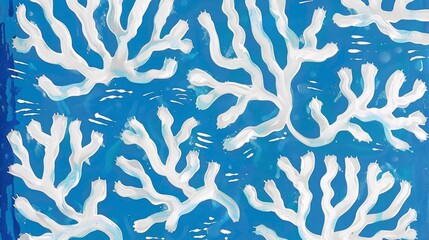 Wall Mural - A white coral pattern on a blue background.