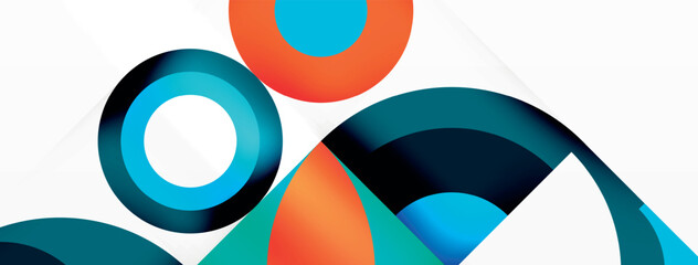 Aufkleber - An array of vibrant circles and triangles set against a crisp white backdrop, showcasing a vivid display of color and geometric shapes