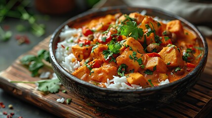 Wall Mural - A dish of vegetable curry with jasmine rice.