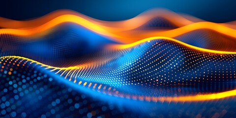 Poster - blue and yellow wave grid backdrop for high tech products and gadgets concept display