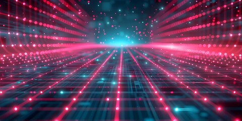 Poster - Glowing neon grid backdrop for futuristic tech product presentation and digital display concepts