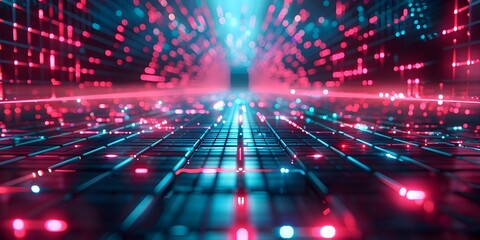 Poster - Dazzling Neon Digital Grid A Futuristic Backdrop for Showcasing Tech Innovations