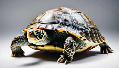 exhaling turtle isolated on white background