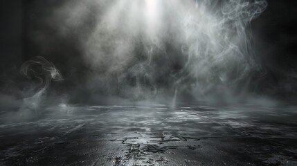 Wall Mural - dark street asphalt abstract light spotlights the concrete floor and studio room with smoke