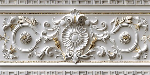 Poster - Ornate Frame with Classical Greek Motifs in White and Gold Tones