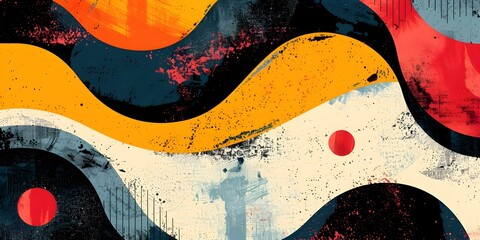 Poster - Vibrant Abstract Frame with Bold Geometric Shapes and Dynamic Colors in Grunge Style